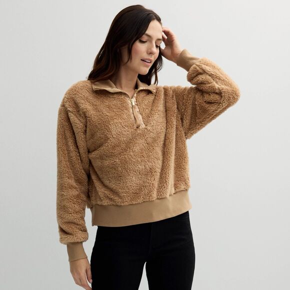 New Women's Sonoma Goods For Life Pullover Size XXL Beige Cozy Quarter Zip - Picture 2 of 13